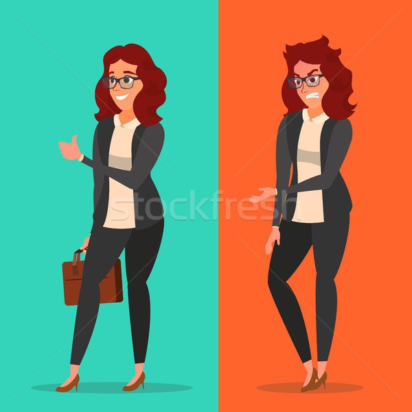 Happy And Unhappy Businesswoman Vector. Good And Bad. Right And Wrong. Like And Dislike. Isolated Fl Stock photo © pikepicture