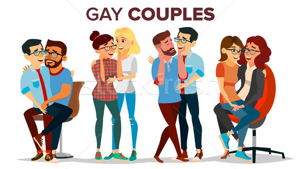 Stock photo: Gay, Lesbian Couple Set Vector. Hugging Men And Women. Same Sex Marriage. Romantic Homosexual Relati