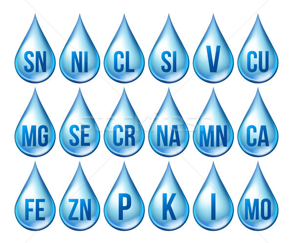 Mineral Icons Set Vector. Mineral Blue Drop Icon. Medicine Droplet. Substance. 3D Vitamin Complex Wi Stock photo © pikepicture