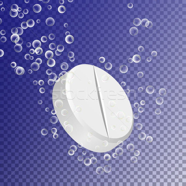 Stock photo: Effervescent Soluble Tablet Pill. Sparkling Water Bubbles Trails. Vitamin C Or Acetylsalicylic Acid 
