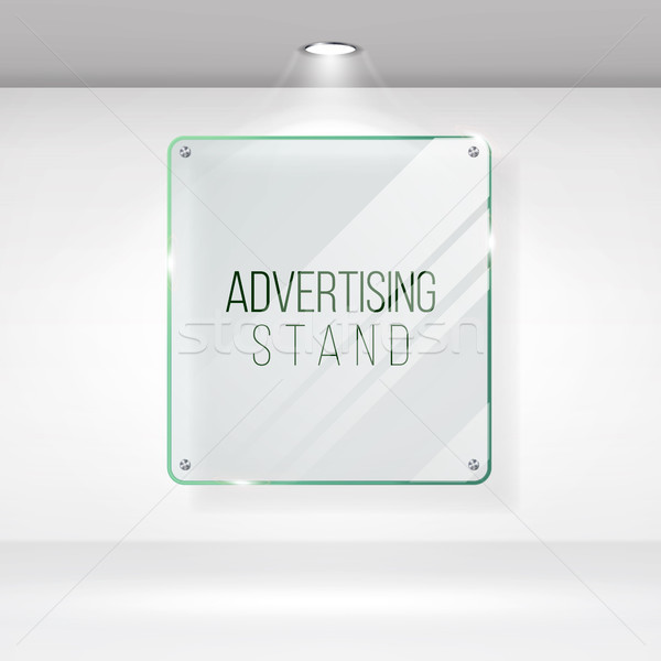 Advertising Stand Glass Vector. Realistic Glass On A Wall With Lights. Good For Images And Advertise Stock photo © pikepicture