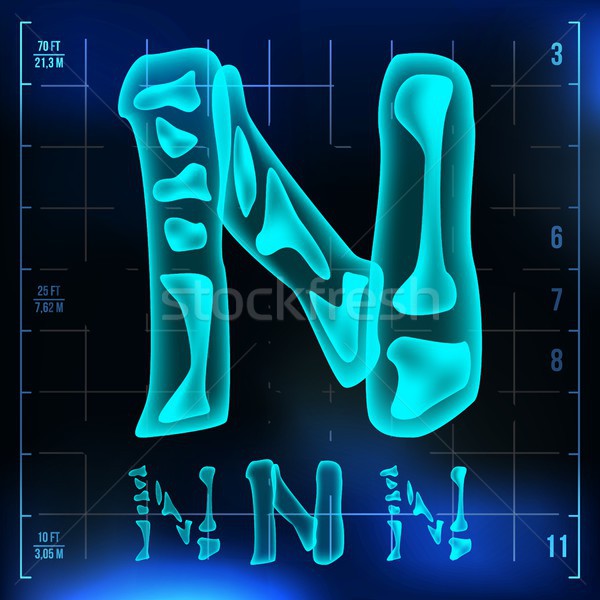 N Letter Vector. Capital Digit. Roentgen X-ray Font Light Sign. Medical Radiology Neon Scan Effect.  Stock photo © pikepicture