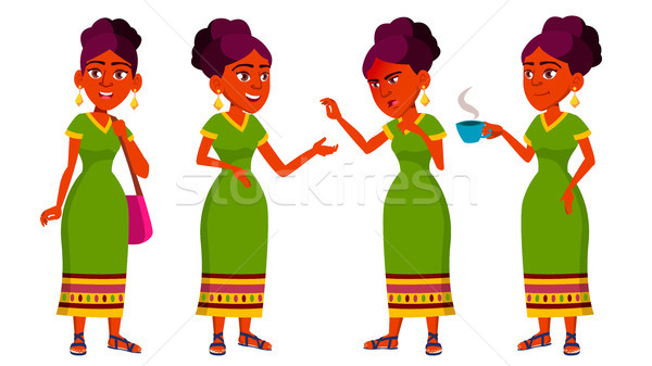 Teen Girl Poses Set Vector. Indian, Hindu. Asian. Active, Expression. For Presentation, Print, Invit Stock photo © pikepicture