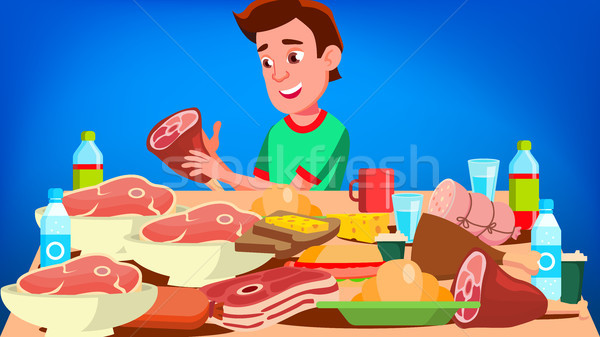 Mukbang Eating Show Vector. Guy. Social Eating. Popular Video Streamer Blogger. Illustration Stock photo © pikepicture