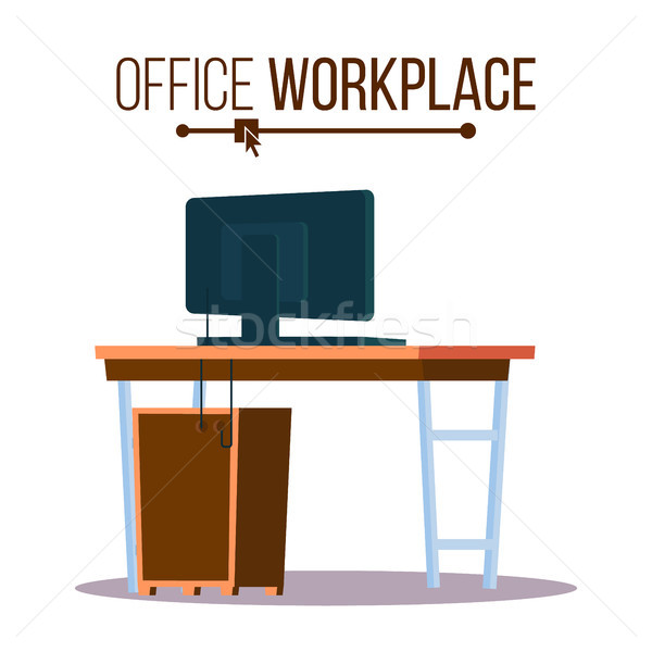 Office Workplace Concept Vector. Furniture Workplace For Boss. Laptop Computer. Office Desk Illustra Stock photo © pikepicture