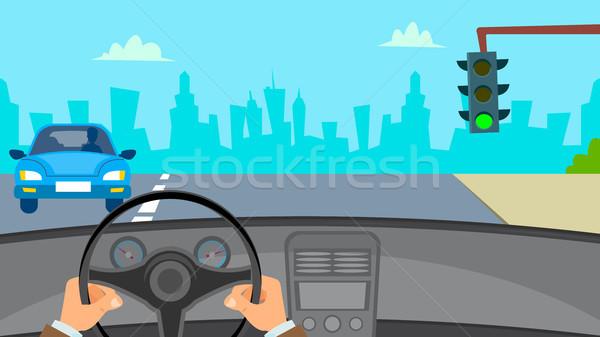 Stockfoto: Handen · rijden · auto · vector · man · stuur