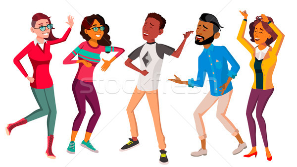 Dancing People Set Vector. People Dance. Move To Music. Isolated Flat Cartoon Illustration Stock photo © pikepicture