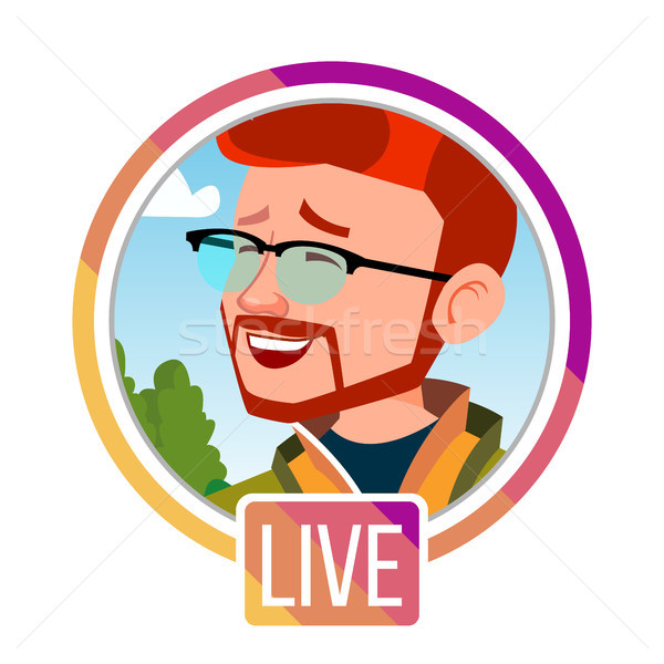 Stories Vector. Man Streamer. Live Video Streaming. Online Streaming Video. Social Media Concept. Ap Stock photo © pikepicture