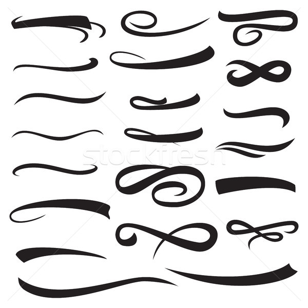 Set of Yellow Hand Lettering Convex Underlines With Shadow Isolated. Vintage Elements For Your Desig Stock photo © pikepicture