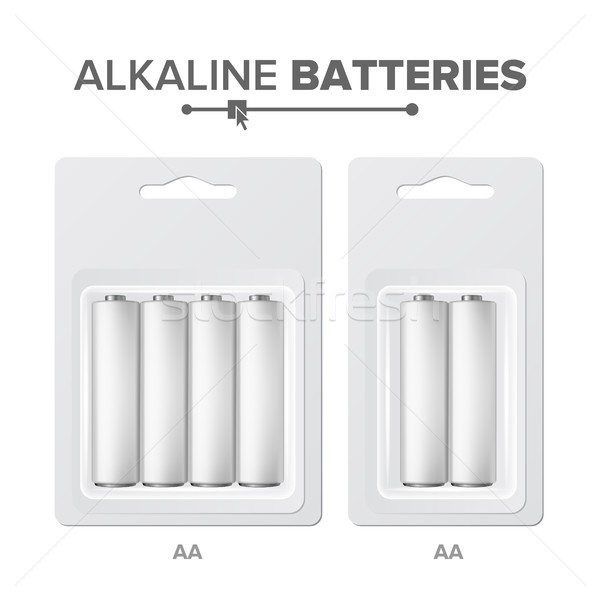 AA Batteries Packed Vector. Alkaline Battery In Blister. Realistic Glossy Battery Accumulator. Mock  Stock photo © pikepicture