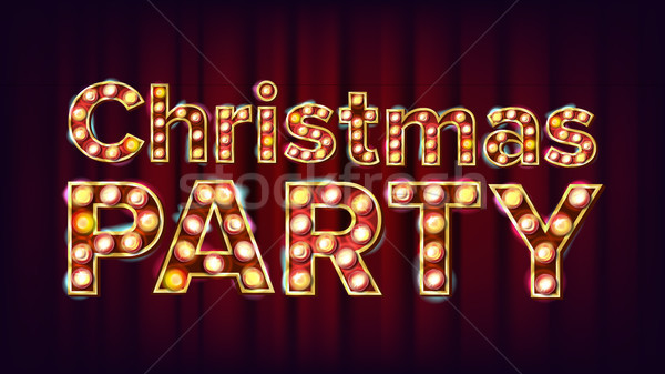 Christmas Party Sign Vector. Font Marquee Light. Carnival, Circus, Casino Style. Poster, Flyer, Gree Stock photo © pikepicture