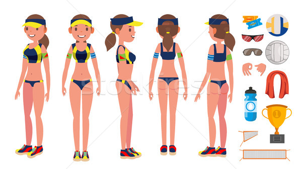 Beach Volleyball Player Vector. Beach Volley. Summer Team Sport. Isolated Flat Cartoon Character Ill Stock photo © pikepicture