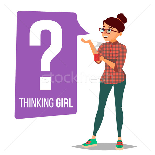 Thinking Woman Vector. Question Sign In Think Bubble. Female Think And Find Answer. Isolated Flat Ca Stock photo © pikepicture