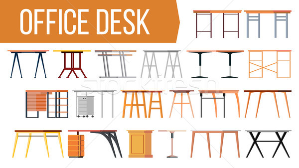 Stock photo: Office Desk Set Vector. Office Creative Modern Desk. Home Table. Interior Table Workplace Design Ele