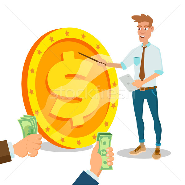 Innovative Start Up Vector. Monetization Project Idea Concept. Businessman With Big Dollar Sign. Iso Stock photo © pikepicture