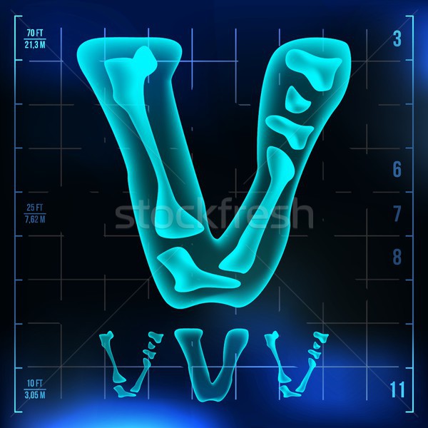 Stock photo: V Letter Vector. Capital Digit. Roentgen X-ray Font Light Sign. Medical Radiology Neon Scan Effect. 