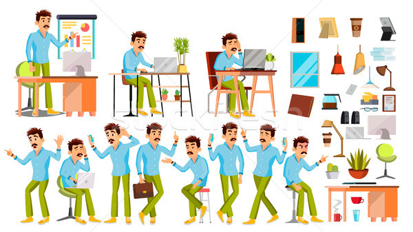 Business Man Character Vector. Working People Set. Office, Creative Studio. Worker. Full Length. Pro Stock photo © pikepicture