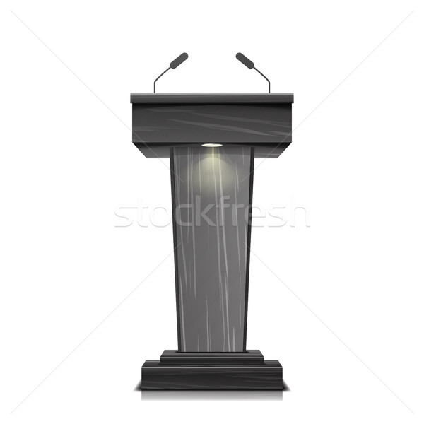 Realistic Wooden Tribune Isolated Vector. With Two Microphones. Dark Wooden Podium Stand Sign Rostru Stock photo © pikepicture
