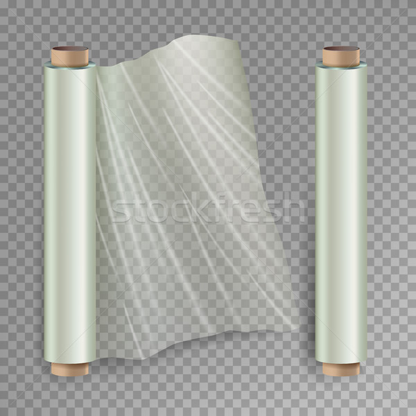 Roll Of Wrapping Stretch Film Vector. Opened And Closed Polymer Packaging. Cellophane, Plastic Wrap. Stock photo © pikepicture