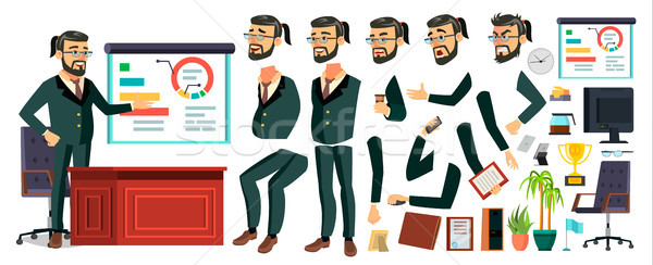 CEO Business Man Character Vector. Working Bearded CEO Male. Modern Office Workplace. Chief Executiv Stock photo © pikepicture