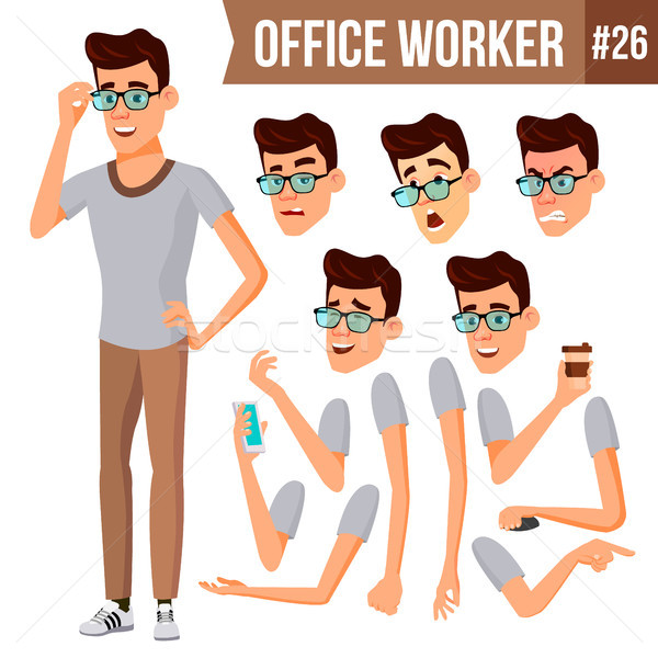 Office Worker Vector. Animation Creation Set. Businessman Worker. Happy Job. Partner, Clerk, Servant Stock photo © pikepicture