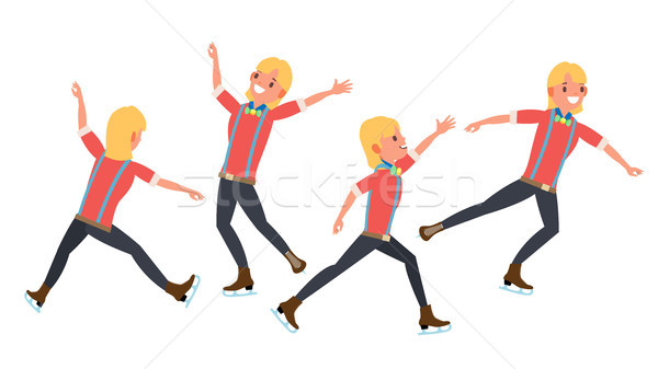 Boy Figure Skater Vector. Winter Sports. Skater Male. Different Poses. In Action. Flat Cartoon Illus Stock photo © pikepicture