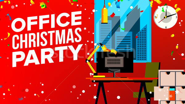 Office Christmas Party Vector. Merry Christmas And Happy New Year. Having Fun. Cartoon Illustration Stock photo © pikepicture