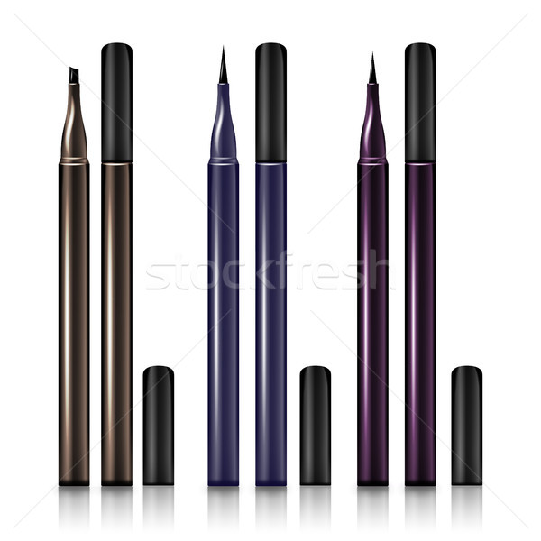 Set Cosmetic Makeup Eyeliner Pencil Vector. Modern Makeup Realistic Pencils with without Cap Isolate Stock photo © pikepicture