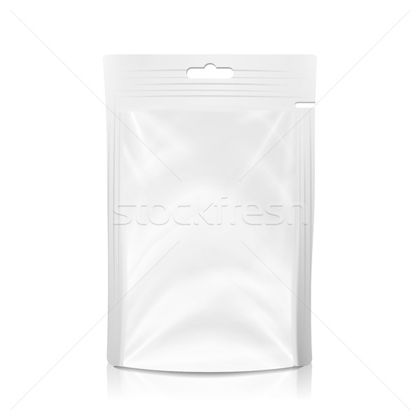 White Blank Plastic Pocket Bag Vector. Realistic Mock Up Template Of Plastic Foil Food Or Drink Doyp Stock photo © pikepicture