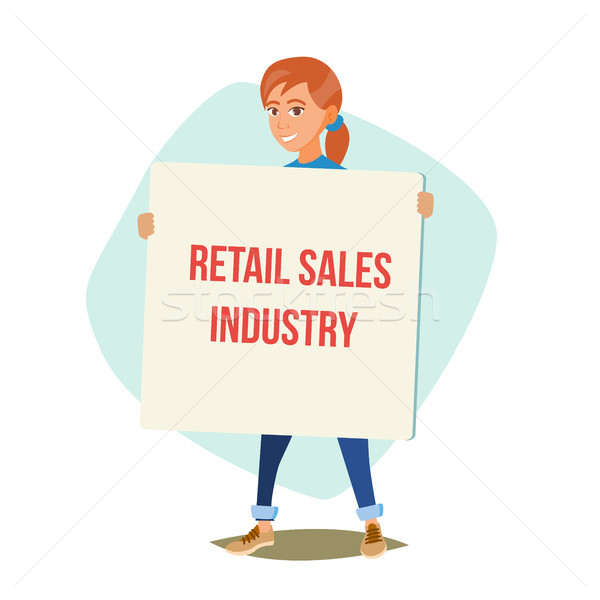 Retail Sales Industry Promoters Vector. Person Standing With Blank Advertising Poster. Expressing Ac Stock photo © pikepicture