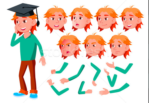 Girl, Child, Kid, Teen Vector. Casual Clothes. Positive. Face Emotions, Various Gestures. Animation  Stock photo © pikepicture