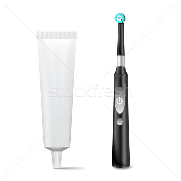 Eléctrica cepillo de dientes pasta dentífrica tubo vector realista Foto stock © pikepicture