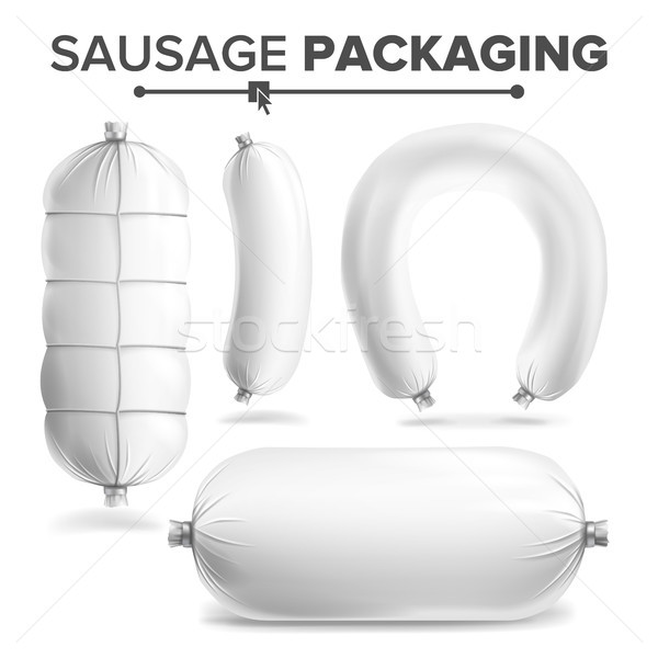 Sausage Package Set Vector. White Mock Up For Branding Design. Clean Plastic Packaging For Meat Prod Stock photo © pikepicture