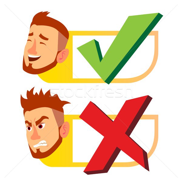 Yes And Now Sign Vector. Man Face With Emotions. Approval And Disapproval. Right And Wrong Check Box Stock photo © pikepicture