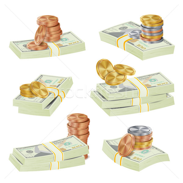 Dollar Stacks Vector. Gold Coins And Money Banknotes. Cash Symbol. Money Bill Isolated Illustration. Stock photo © pikepicture