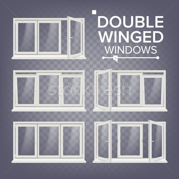 Plastic Window Vector. Double-Winged. White. PVC Windows. Plastic White Window Frame. Isolated On Tr Stock photo © pikepicture