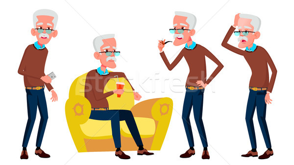 Old Man Poses Set Vector. Elderly People. Senior Person. Aged. Funny Pensioner. Leisure. Postcard, A Stock photo © pikepicture