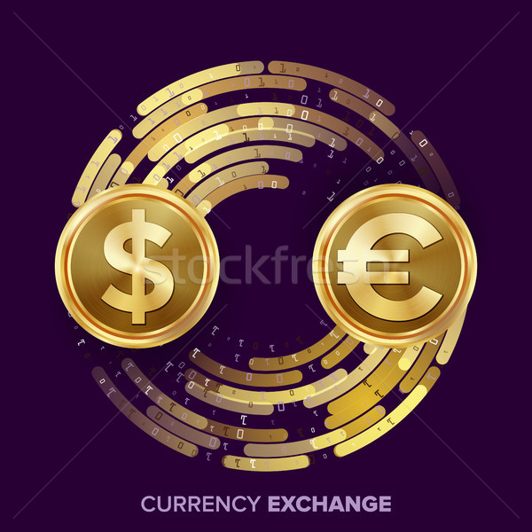 Money Currency Exchange Vector. Dollar, Euro. Golden Coins With Digital Stream. Conversion Commercia Stock photo © pikepicture