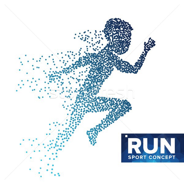 Running Man Silhouette Vector. Grunge Halftone Dots. Dynamic Athlete In Action. Flying Dotted Partic Stock photo © pikepicture