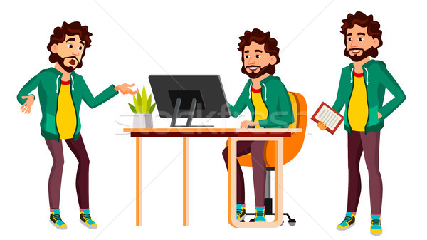 Büroangestellte Vektor Maßnahmen Geschäftsmann Arbeitnehmer glücklich Stock foto © pikepicture