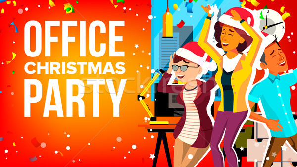 Office Christmas Party Vector. Businesspeople Team. Holiday. Cheerful Business People. Cartoon Illus Stock photo © pikepicture