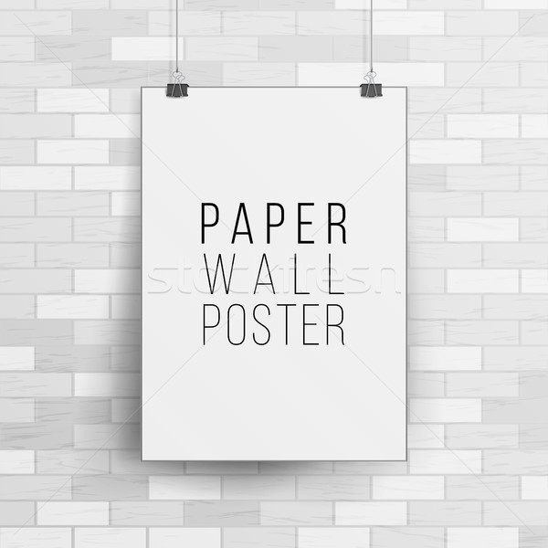 White Blank Paper Wall Poster Mock up Template Vector. 3D Realistic Illustration With Shadow. Brick  Stock photo © pikepicture
