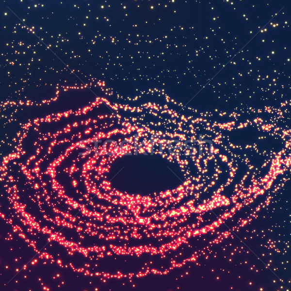 Stock photo: Space Vortex Vector Background. Black Hole From Flying Glowing Particles. Abstract Vortex Composed O
