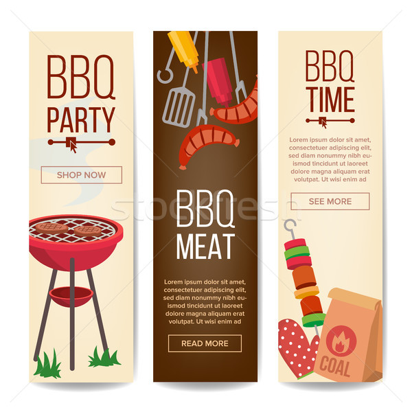 BBQ Vertical Promotion Banners Vector. Barbecue, Charcoal, Hamburgers. Isolated Illustration Stock photo © pikepicture