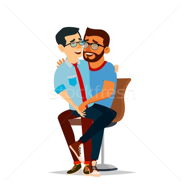 Gay Couple Vector. Two Hugging Men. Same Sex Marriage. Isolated Flat Cartoon Character Illustration Stock photo © pikepicture