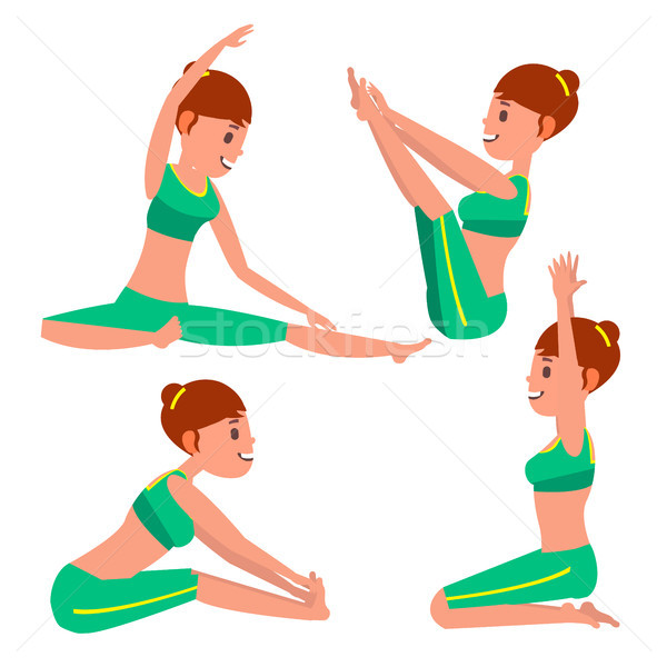 Yoga Female Vector. Stretching And Twisting. Practicing. Playing In Different Poses. Woman. Isolated Stock photo © pikepicture