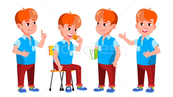 Boy Schoolboy Kid Poses Set Vector. Primary School Child. Funny Children. Junior. Lifestyle, Friendl Stock photo © pikepicture