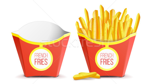 Realistic French Fries Potatoes Vector. Tasty Fast Food Potato. Empty And Full. Isolated On White Ba Stock photo © pikepicture