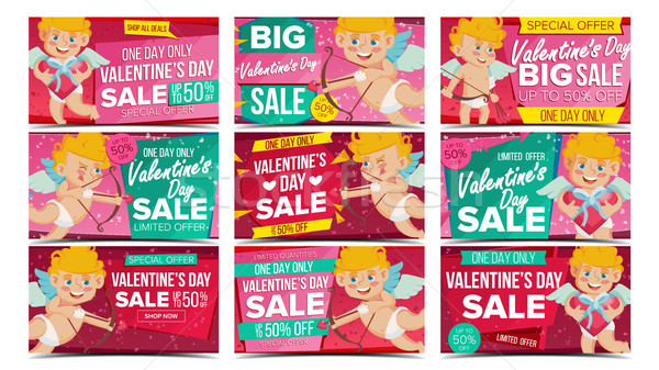 Valentine s Day Sale Banner Set Vector. Happy Amour. Holidays Sale Announcement. Design For February Stock photo © pikepicture