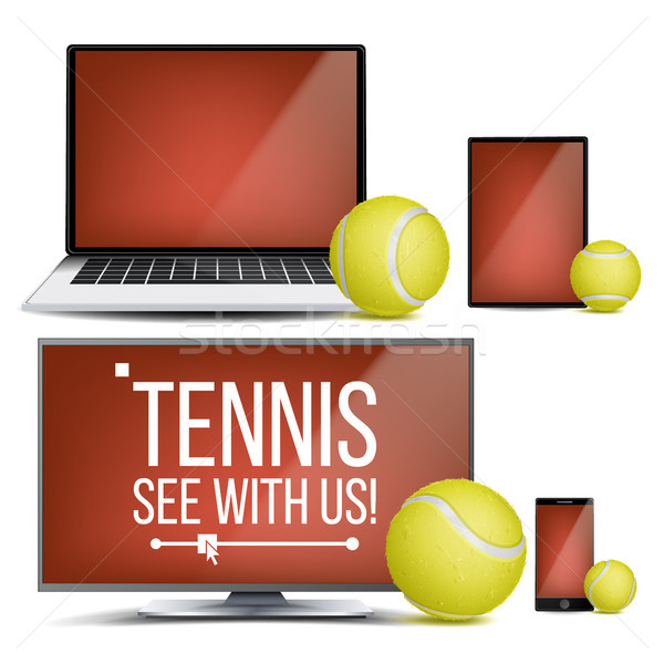 Stock photo: Tennis Application Vector. Court, Tennis Ball. Online Stream, Bookmaker, Sport Game App. Banner Desi